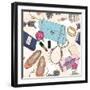 Cute Seamless Fashion Pattern for Girls or Woman-cherry blossom girl-Framed Art Print