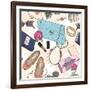 Cute Seamless Fashion Pattern for Girls or Woman-cherry blossom girl-Framed Art Print