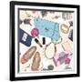 Cute Seamless Fashion Pattern for Girls or Woman-cherry blossom girl-Framed Art Print