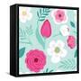 Cute Seamless Hand Drawn Spring Pattern with Primitive Rustic Flowers and Leaves-Cute Designs-Framed Stretched Canvas