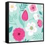 Cute Seamless Hand Drawn Spring Pattern with Primitive Rustic Flowers and Leaves-Cute Designs-Framed Stretched Canvas