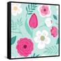 Cute Seamless Hand Drawn Spring Pattern with Primitive Rustic Flowers and Leaves-Cute Designs-Framed Stretched Canvas