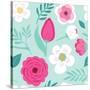 Cute Seamless Hand Drawn Spring Pattern with Primitive Rustic Flowers and Leaves-Cute Designs-Stretched Canvas