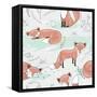 Cute Seamless Pattern with Little Foxes.-cherry blossom girl-Framed Stretched Canvas