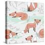 Cute Seamless Pattern with Little Foxes.-cherry blossom girl-Stretched Canvas