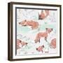 Cute Seamless Pattern with Little Foxes.-cherry blossom girl-Framed Art Print