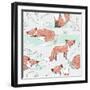 Cute Seamless Pattern with Little Foxes.-cherry blossom girl-Framed Art Print