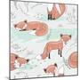 Cute Seamless Pattern with Little Foxes.-cherry blossom girl-Mounted Art Print