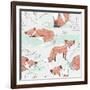 Cute Seamless Pattern with Little Foxes.-cherry blossom girl-Framed Art Print