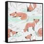 Cute Seamless Pattern with Little Foxes.-cherry blossom girl-Framed Stretched Canvas