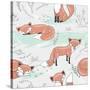 Cute Seamless Pattern with Little Foxes.-cherry blossom girl-Stretched Canvas