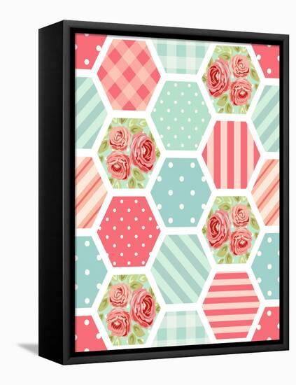 Cute Seamless Vintage Pattern as Patchwork in Shabby Chic Style Ideal for Kitchen Textile or Bed Li-Cute Designs-Framed Stretched Canvas