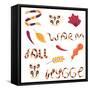 Cute Set with Hygge Elements: a Scarf, Mugs, Autumn Leaves and Lettering. White Background. Flat St-nefedova_da-Framed Stretched Canvas