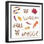 Cute Set with Hygge Elements: a Scarf, Mugs, Autumn Leaves and Lettering. White Background. Flat St-nefedova_da-Framed Art Print