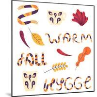 Cute Set with Hygge Elements: a Scarf, Mugs, Autumn Leaves and Lettering. White Background. Flat St-nefedova_da-Mounted Art Print
