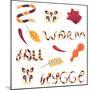 Cute Set with Hygge Elements: a Scarf, Mugs, Autumn Leaves and Lettering. White Background. Flat St-nefedova_da-Mounted Art Print