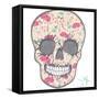 Cute Skull with Floral Pattern. Skull from Flowers.-cherry blossom girl-Framed Stretched Canvas