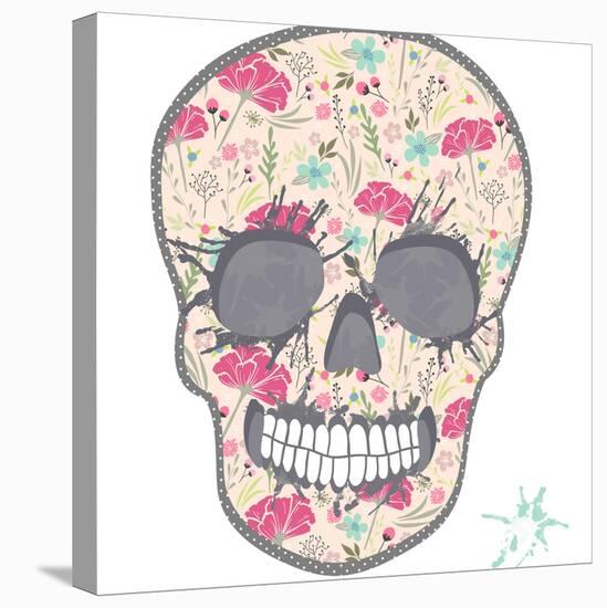 Cute Skull with Floral Pattern. Skull from Flowers.-cherry blossom girl-Stretched Canvas