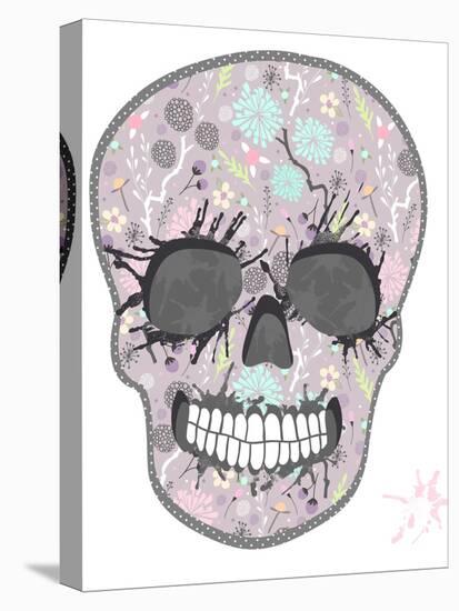 Cute Skull with Floral Pattern. Skull from Flowers-cherry blossom girl-Stretched Canvas
