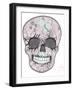 Cute Skull with Floral Pattern. Skull from Flowers-cherry blossom girl-Framed Art Print