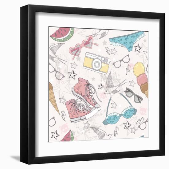 Cute Summer Abstract Pattern-cherry blossom girl-Framed Art Print