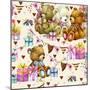 Cute Teddy Bear Seamless Pattern. Kids Birthday Watercolor Background.-Faenkova Elena-Mounted Premium Giclee Print