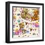 Cute Teddy Bear Seamless Pattern. Kids Birthday Watercolor Background.-Faenkova Elena-Framed Art Print