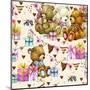 Cute Teddy Bear Seamless Pattern. Kids Birthday Watercolor Background.-Faenkova Elena-Mounted Art Print