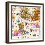 Cute Teddy Bear Seamless Pattern. Kids Birthday Watercolor Background.-Faenkova Elena-Framed Art Print