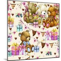 Cute Teddy Bear Seamless Pattern. Kids Birthday Watercolor Background.-Faenkova Elena-Mounted Art Print