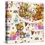 Cute Teddy Bear Seamless Pattern. Kids Birthday Watercolor Background.-Faenkova Elena-Stretched Canvas