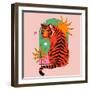 Cute Tiger, Sun, Plant, Stars, Arch. Modern Abstract Art. Boho Style. mid Century Print. Cosmic Min-Lera Danilova-Framed Photographic Print