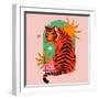 Cute Tiger, Sun, Plant, Stars, Arch. Modern Abstract Art. Boho Style. mid Century Print. Cosmic Min-Lera Danilova-Framed Photographic Print