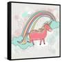 Cute Unicorn Illustration for Children or Kids. Doodle Floral Pattern Background.-cherry blossom girl-Framed Stretched Canvas