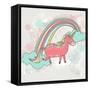 Cute Unicorn Illustration for Children or Kids. Doodle Floral Pattern Background.-cherry blossom girl-Framed Stretched Canvas