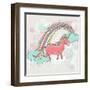 Cute Unicorn Illustration for Children or Kids. Doodle Floral Pattern Background.-cherry blossom girl-Framed Art Print