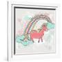 Cute Unicorn Illustration for Children or Kids. Doodle Floral Pattern Background.-cherry blossom girl-Framed Art Print