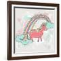 Cute Unicorn Illustration for Children or Kids. Doodle Floral Pattern Background.-cherry blossom girl-Framed Art Print