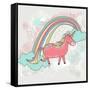 Cute Unicorn Illustration for Children or Kids. Doodle Floral Pattern Background.-cherry blossom girl-Framed Stretched Canvas