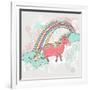 Cute Unicorn Illustration for Children or Kids. Doodle Floral Pattern Background.-cherry blossom girl-Framed Art Print