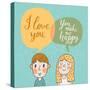 Cute Vector Card with Boy and Girl in Love. Romantic Background with I Love You Lettering. You Make-smilewithjul-Stretched Canvas