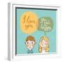 Cute Vector Card with Boy and Girl in Love. Romantic Background with I Love You Lettering. You Make-smilewithjul-Framed Art Print