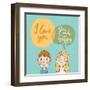 Cute Vector Card with Boy and Girl in Love. Romantic Background with I Love You Lettering. You Make-smilewithjul-Framed Art Print