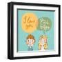 Cute Vector Card with Boy and Girl in Love. Romantic Background with I Love You Lettering. You Make-smilewithjul-Framed Art Print