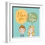 Cute Vector Card with Boy and Girl in Love. Romantic Background with I Love You Lettering. You Make-smilewithjul-Framed Art Print