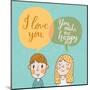 Cute Vector Card with Boy and Girl in Love. Romantic Background with I Love You Lettering. You Make-smilewithjul-Mounted Art Print