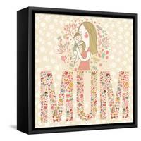 Cute Vector Card with Mother and Child. Word MUM Made of Flowers, Birds and Leafs. Mothers Day Post-smilewithjul-Framed Stretched Canvas