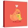 Cute Vector Cartoon Decorative Birds Mom and Child Characters Hugging Each Other Smiling. Parents L-Mascha Tace-Stretched Canvas