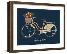 Cute Vector Retro Bicycle for Ladies with Basket Full of Spring Flowers | Hand Drawn Vintage Fashio-Mascha Tace-Framed Art Print