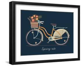 Cute Vector Retro Bicycle for Ladies with Basket Full of Spring Flowers | Hand Drawn Vintage Fashio-Mascha Tace-Framed Art Print